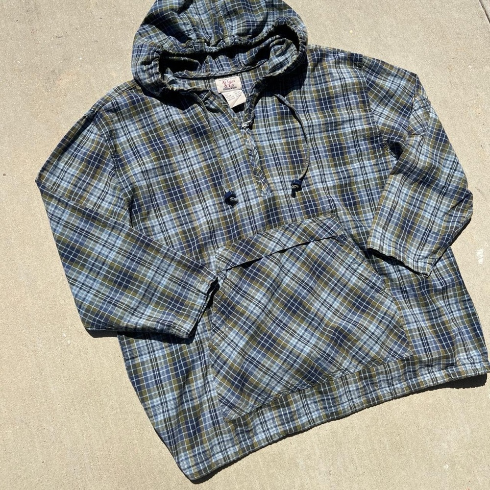 Women’s Blue Green Plaid Hooded Pullover Zip Up - Picture 2 of 4